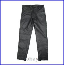 Ak Mani Men's COW LEATHER 5 Pockets Jeans Style Motorbike Black Pant Size 44