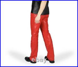 Ak Mani Men's Cow Leather 5 Pockets Jeans Style Motorbike Red Color Pants