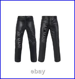 Ak Mani Men's Genuine COW LEATHER 5 Pockets Jeans Motorbike Black Pant Size 38