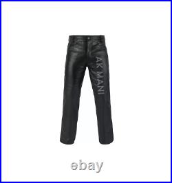 Ak Mani Men's Genuine Leather 5 Pockets Jeans Style Motorbike Black Pant Size 40