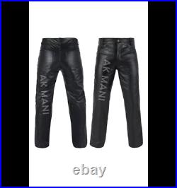 Ak Mani Men's Genuine Leather 5 Pockets Jeans Style Motorbike Black Pants