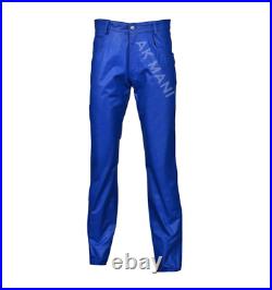 Ak Mani Men's Genuine Leather Motorbike Blue Jeans Style Leather Pant