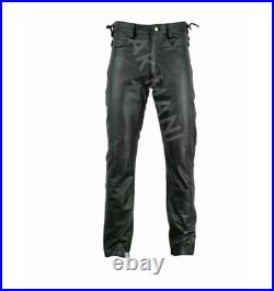 Ak Mani Men's Waist Side Short Laces Genuine Full Grain Leather Black Jean Pants