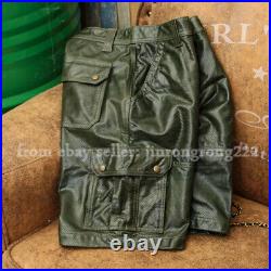 American Vintage First Layer Batik Calfskin Leather Biker Leather Pants Man