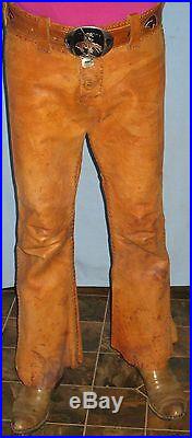 Antique Old Mexico Leather Charro Pants Hand Made/tied Lacing Ca 1900