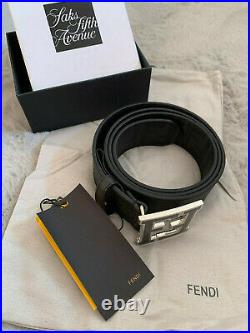 Authentic FENDI Black Belt FF Leather New with Tags size 95/38 (Pants 32/34)