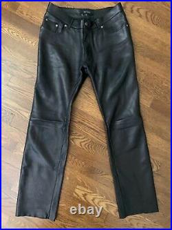 Authentic Gucci Mens Black Leather Pants 5-Pocket Straight Leg Size 50 US 34