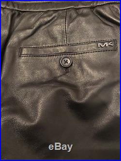 Authentic Michael Kors mens black leather 100% sheep skin track pants 28