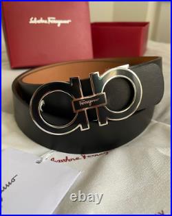 Authentic Salvatore Ferragamo Men's Leather Adjustable Belt with Gancini Buckle