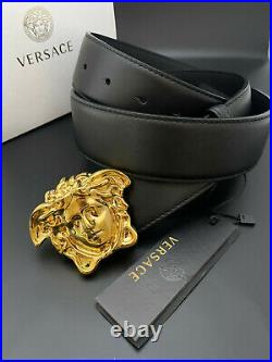Authentic Versace Black Leather Belt Gold Medusa Head Buckle 95/38 Pants 32/34
