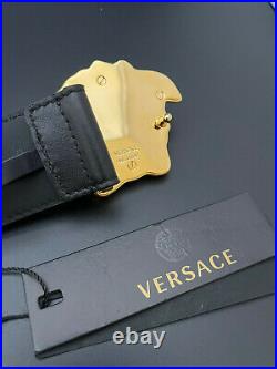 Authentic Versace Black Leather Belt Gold Medusa Head Buckle 95/38 Pants 32/34