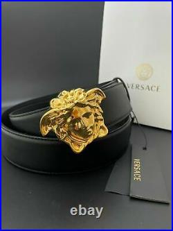 Authentic Versace Black Leather Gold Classic Medusa Buckle Belt PICK SIZE