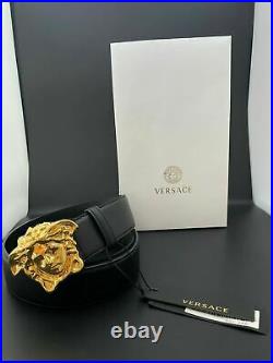 Authentic Versace Black Leather Gold Classic Medusa Buckle Belt PICK SIZE