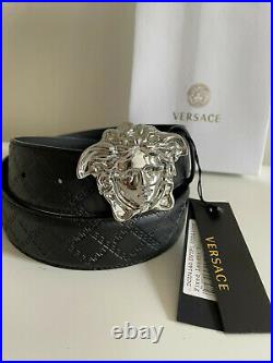 Authentic Versace Black Leather Silver Classic Medusa Buckle Belt PICK YOUR SIZE
