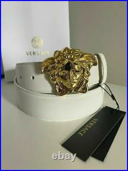 Authentic Versace White Leather Belt Gold Classic Medusa Head Buckle PICK SIZE