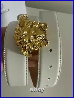 Authentic Versace White Leather Belt Gold Classic Medusa Head Buckle PICK SIZE