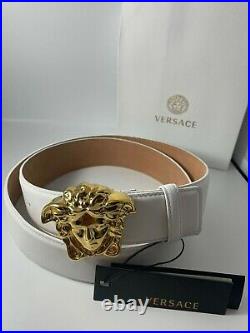 Authentic Versace White Leather Belt Gold La Medusa Buckle NWT
