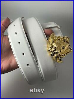Authentic Versace White Leather Belt Gold La Medusa Buckle NWT