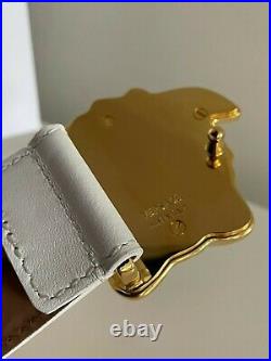 Authentic Versace White Leather Gold Classic Medusa Buckle Belt