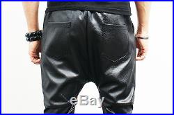 Avant-Garde Mens Kangaroo Pocket Snake Pattern Leather Sweatpants, GENTLERSHOP