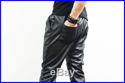 Avant-Garde Mens Kangaroo Pocket Snake Pattern Leather Sweatpants, GENTLERSHOP