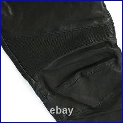 BALMAIN $3615 black leather slim quilted zipper pocket lambskin biker pants 48