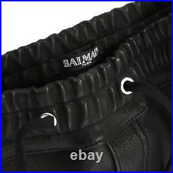 BALMAIN $4335 black leather red colorblock lambskin slim biker jogger pants S