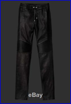 BALMAIN HM Men's Black Leather Motorcycle Pants Large