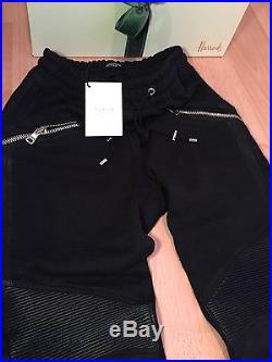 BALMAIN Men's Black Biker Leather and Cotton-Jersey Sweatpants Size S