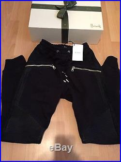 BALMAIN Men's Black Biker Leather and Cotton-Jersey Sweatpants Size S