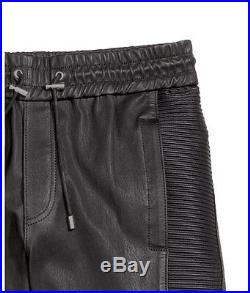 BALMAIN X H&M Men's Black Leather Quilted Elasticated Waist Joggers Pants XS
