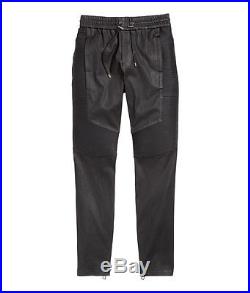 BALMAIN X H&M Men's Black Leather Quilted Elasticated Waist Joggers Pants size L