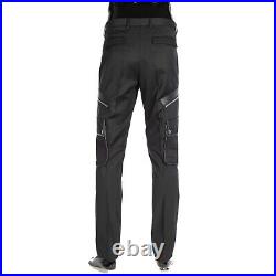BERLUTI 1180$ Black Virgin Wool Cargo Pants Scritto Leather Details