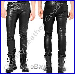 BESPOKE 100% GENUINE LEATHER Mens THIGH FIT LUXURY PANTS JEANS TROUSERS
