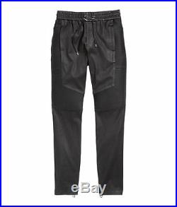 BNWT BALMAIN x H&M Mens Black Quilted Sections Leather Joggers Pants Trousers L
