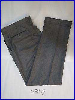 BRIONI Tigullio Men's Gray Wool Flat Front Dress Pants Leather Trim Size 42 44