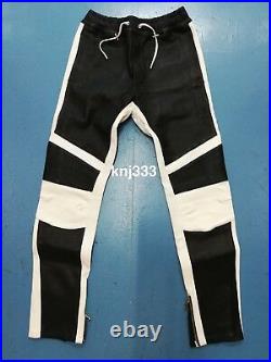 Balmain Black White Leather Biker Drawstring Pants size XL