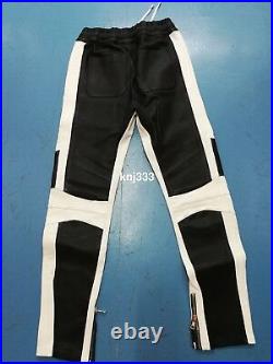 Balmain Black White Leather Biker Drawstring Pants size XL