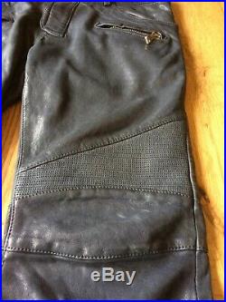 Balmain Grey Leather Mens Moto Biker Pants Size US 34 / EU 50 Authentic New