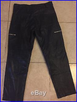 Balmain Men's Black Leather Lamb skin Pants 34x32