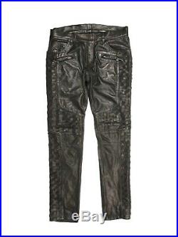 Balmain Men's Lambskin Woven Leather Pants Black EU 48 / US 32
