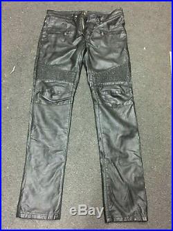 Balmain Mens Black Leather Moto Pants Size 34 (Read Description)