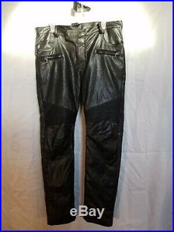Balmain Mens Black Leather Moto Pants Size 36