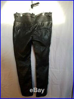 Balmain Mens Black Leather Moto Pants Size 36