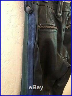 Belstaff Black Motorcycle Leather Pants w Racing Stripes sz 48 Mr S Leather RoB