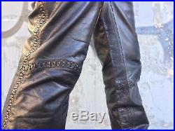 Bespoke Custom Whipstitch Lace Up Black Genuine Leather Pants Trousers Mens 31