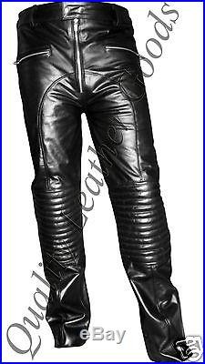 Bespoke Genuine Mens Premium Sexy Stylish Leather Biker Jeans Padded Knee Pants
