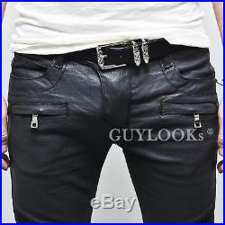 Best Ever Design Mens Wax Coated Faux Leather Seaming Skinny Biker Pants Guylook