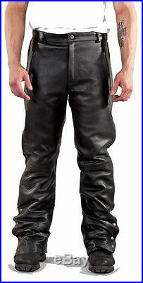 Biker Chaps Pants Naked Cowhide Leather with Side Zipper & Snap- Super Quality
