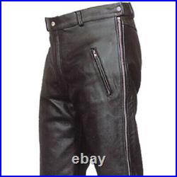 Biker Leather Pants Side Zipper and Buttons Moto leather Motorcycle Style pant